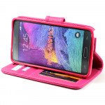 Wholesale Samsung Galaxy Note 4 Glossy Quilted Flip Leather Wallet Case w Stand and Strap (Hot Pink)